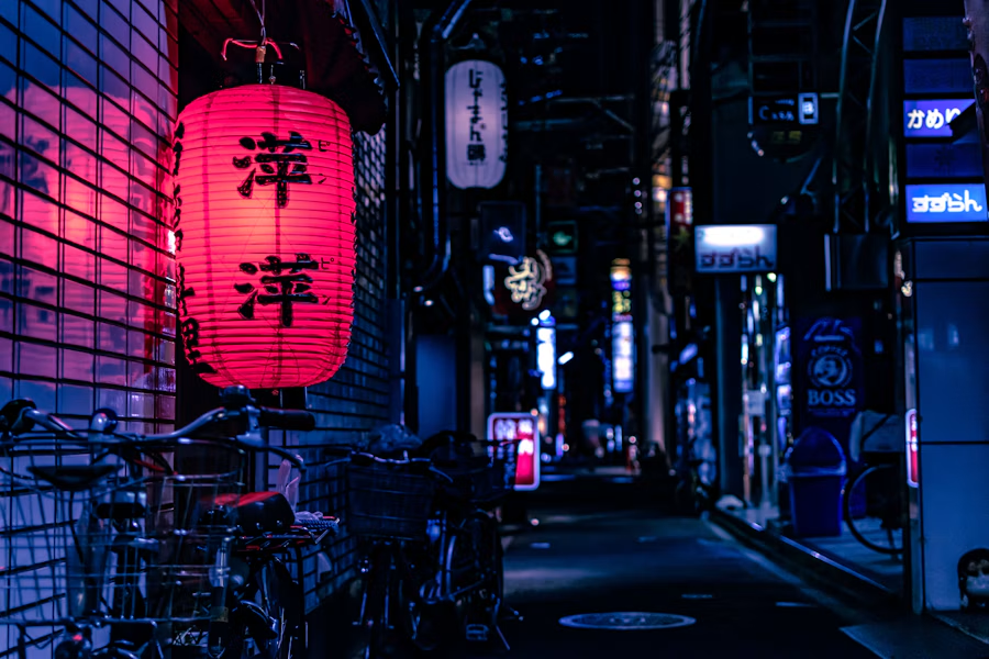 Lantern-lit street in Japan