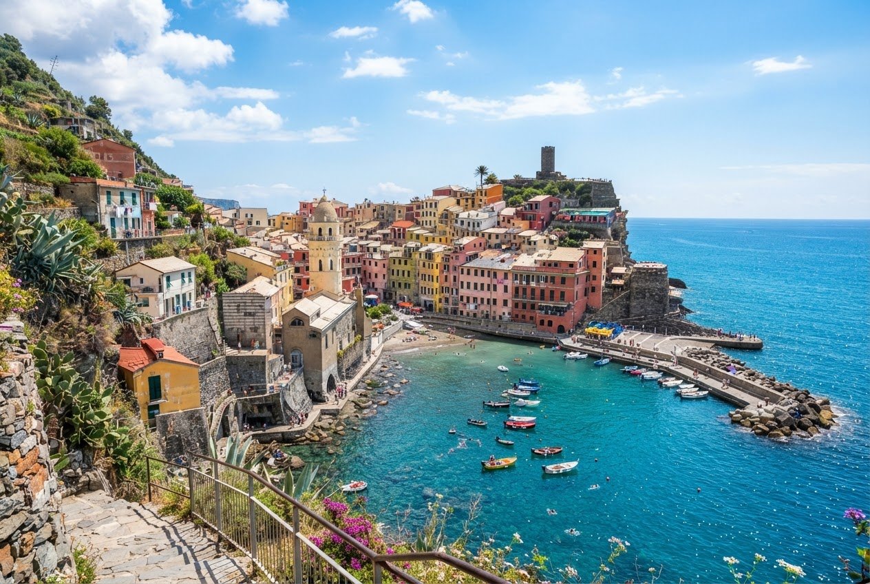 Colorful houses above the sea in Cinque Terre