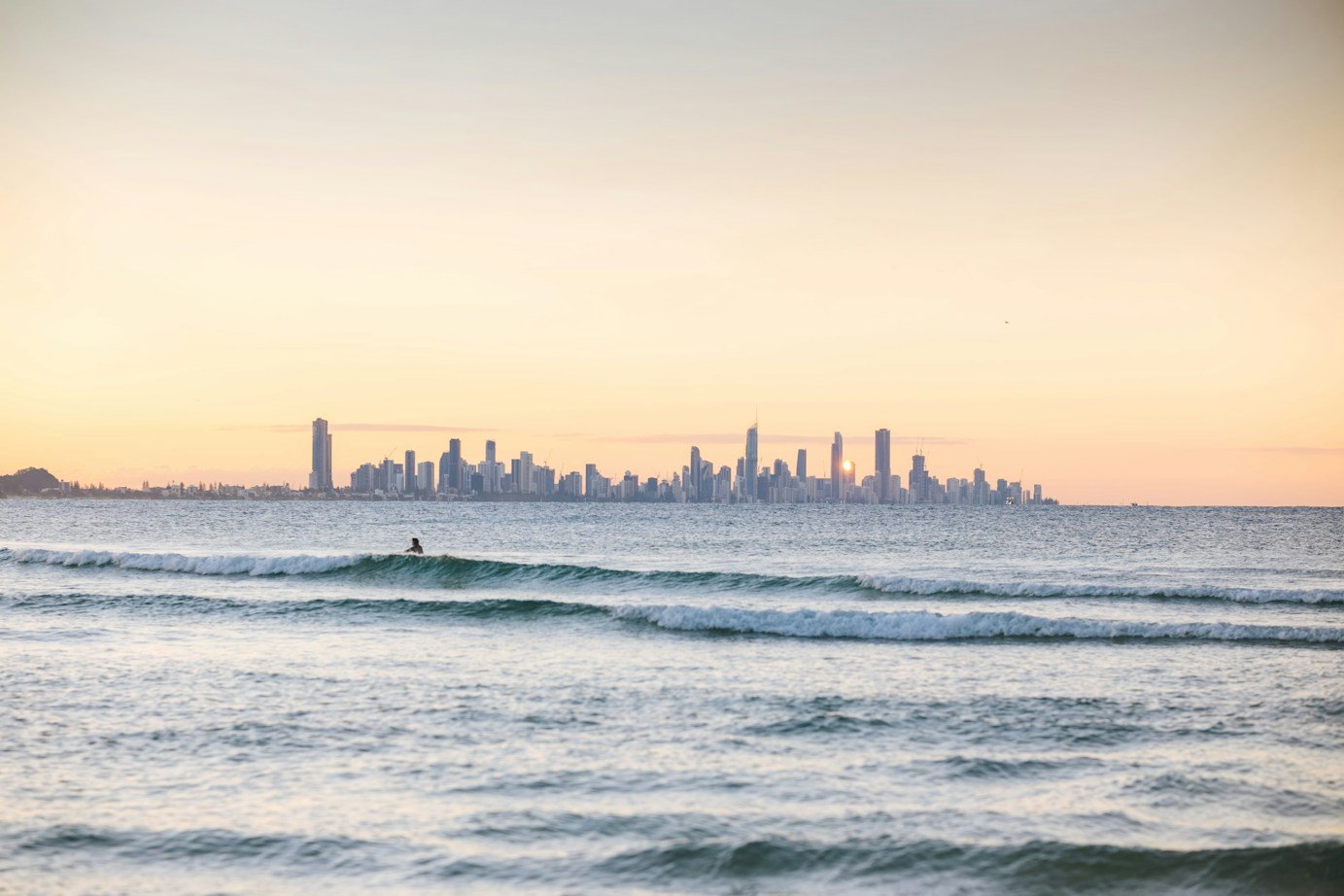 Miami beach skyline at dusk